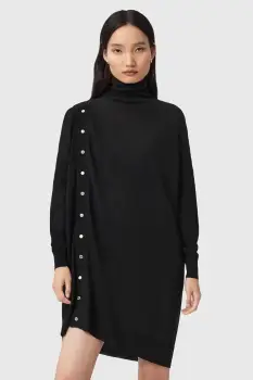 AllSaints rochie din lana UMI culoarea negru, mini, mulata, W071DD imagine