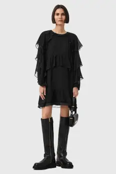 AllSaints rochie din matase LISSIE mini evazat negru W100DD imagine