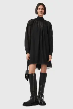 AllSaints rochie din matase PEARLA mini evazat negru W095DD imagine