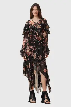 AllSaints rochie FRESCA culoarea negru, maxi, evazati, W021DD imagine