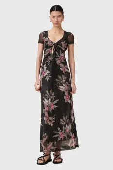 AllSaints rochie GABBY culoarea negru, midi, evazati, W237DC imagine