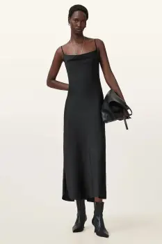 AllSaints rochie HADLEY culoarea negru, midi, mulata, W033DZ imagine