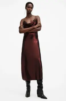 AllSaints rochie HADLEY culoarea rosu, midi, drept, W255DB imagine