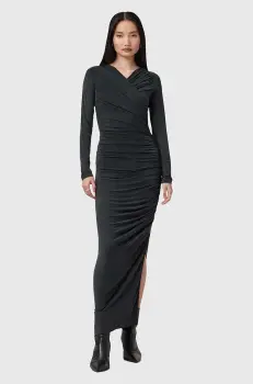 AllSaints rochie HANAKO CUPRO culoarea negru, maxi, mulata, W015DC imagine