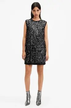 AllSaints rochie ILIA culoarea negru, mini, oversize, W178DB imagine
