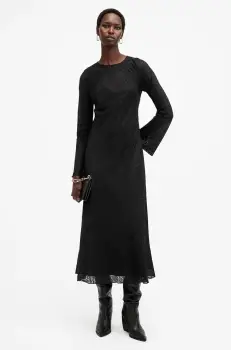AllSaints rochie JADA culoarea negru, maxi, evazati, W060DB imagine
