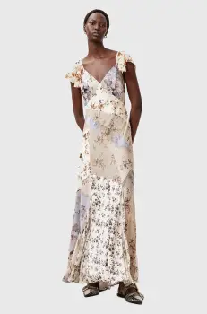 AllSaints rochie LALA DRESS culoarea bej, maxi, evazati, W074DC imagine