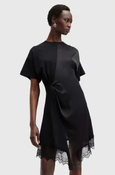 AllSaints rochie LANA LACE DRESS culoarea negru, mini, evazati, W115DB imagine