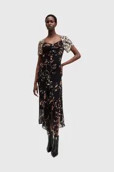 AllSaints rochie LEAH culoarea negru, midi, evazati, W051DB imagine