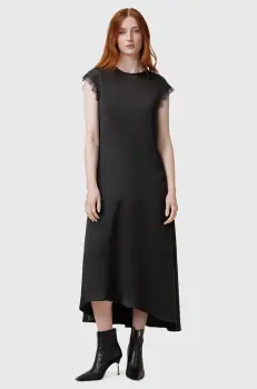AllSaints rochie LYRA culoarea negru, midi, drept, W142DB imagine