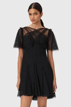 AllSaints rochie MADI culoarea negru, mini, evazati, W005DD imagine