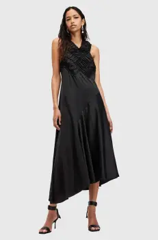 AllSaints rochie MAHREE DRESS culoarea negru, midi, evazati, W064DC imagine