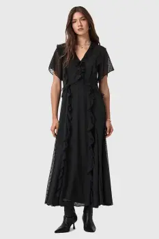 AllSaints rochie MARI culoarea negru, maxi, evazati, W016DD imagine