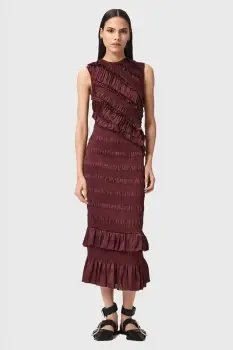 AllSaints rochie NYLA culoarea rosu, midi, mulata, W034DD imagine