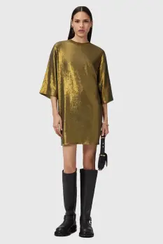 AllSaints rochie OPAL LOGO DRESS culoarea argintiu, mini, oversize, W185DB imagine