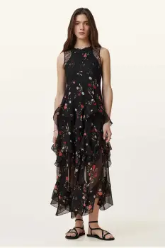 AllSaints rochie QUINN culoarea negru, maxi, evazati, W208DC imagine