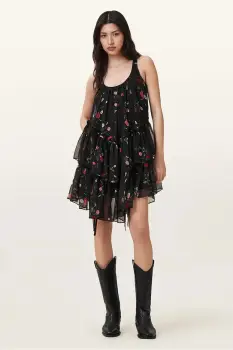 AllSaints rochie RACH culoarea negru, mini, evazati, W107DC imagine