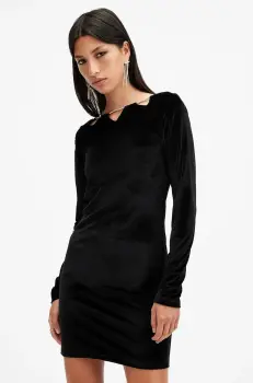 AllSaints rochie REGINA culoarea negru, mini, mulata, W172DB imagine