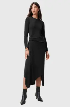 AllSaints rochie RIVI culoarea negru, midi, mulata, W007DC imagine