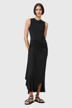 AllSaints rochie RIVI culoarea negru, midi, mulata, W166DC imagine