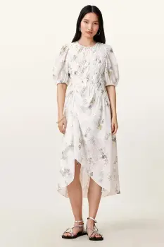 AllSaints rochie SERENE culoarea alb, midi, evazati, W209DC imagine