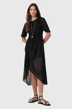 AllSaints rochie SERENE culoarea negru, midi, evazati, W117DC imagine