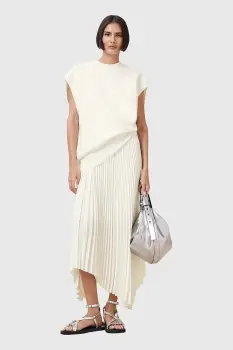 AllSaints rochie si pulover LEIA culoarea alb, midi, evazati, W172DC imagine