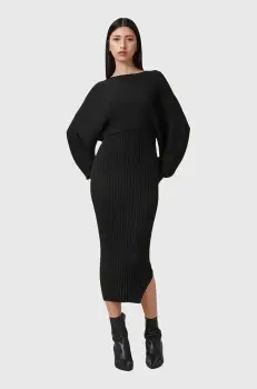 AllSaints rochie si pulover MINORI culoarea negru, midi, mulata, W224DC imagine