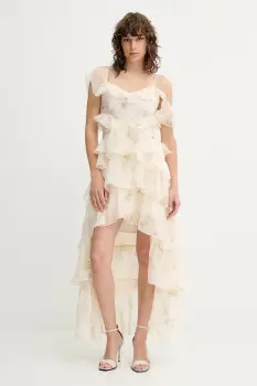 AllSaints rochie SIENNA culoarea bej, midi, evazati, W190DC imagine