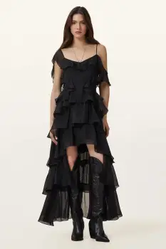 AllSaints rochie SIENNA culoarea negru, maxi, evazati, W212DC imagine