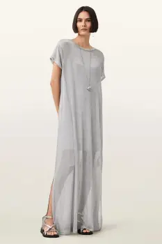 AllSaints rochie THEA culoarea argintiu, maxi, drept, W236DC imagine