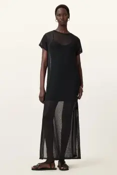 AllSaints rochie THEA culoarea negru, maxi, drept, W236DC imagine
