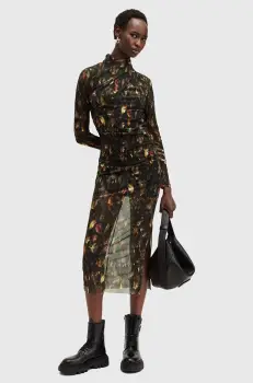 AllSaints rochie TIA culoarea negru, midi, mulata, W231DB imagine