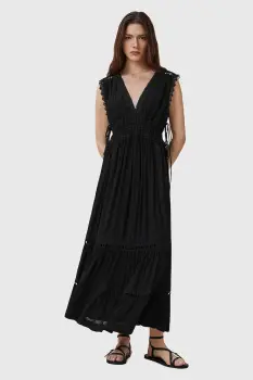 AllSaints rochie XANTHE culoarea negru, maxi, evazati, W302DC imagine