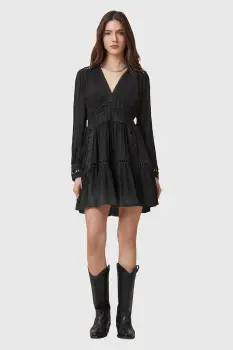 AllSaints rochie XANTHE culoarea negru, mini, evazati, W213DC imagine