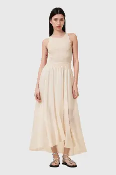 AllSaints rochie ZENIA culoarea bej, midi, evazati, W188DC imagine