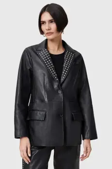 AllSaints sacou de piele CORINNA culoarea negru, un singur rand de nasturi, W037LC imagine