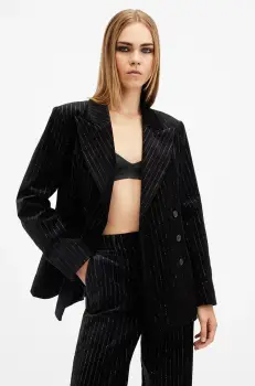 AllSaints sacou din bumbac SEVENH culoarea negru, cu doua randuri de nasturi, W026QB imagine