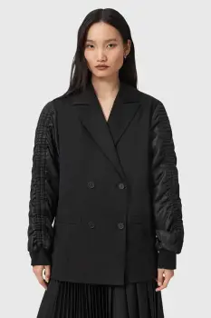 AllSaints sacou LORNA culoarea negru, cu doua randuri de nasturi, uni, W009OD imagine