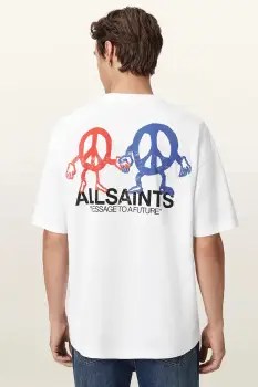 AllSaints tricou din bumbac BEDFELLOW culoarea alb, cu imprimeu, M001PD imagine