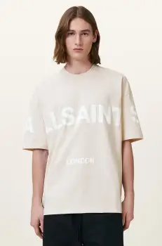 AllSaints tricou din bumbac BIGGY barbati, culoarea bej, cu imprimeu, M088PB imagine