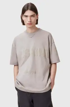 AllSaints tricou din bumbac BIGGY barbati, culoarea bej, cu imprimeu, M088PB imagine