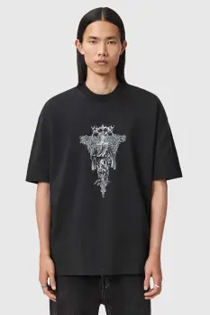 AllSaints tricou din bumbac culoarea negru, cu imprimeu, M030PD imagine