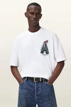 AllSaints tricou din bumbac DEFIANCE culoarea alb, cu imprimeu, M004PD imagine