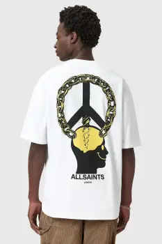 AllSaints tricou din bumbac SCREWED culoarea alb, cu imprimeu, M021PD imagine