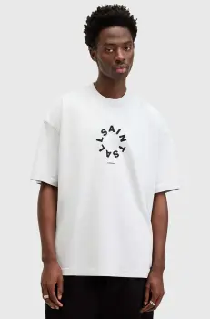 AllSaints tricou din bumbac TIERRA SS CREW barbati, culoarea gri, cu imprimeu, M072PB imagine