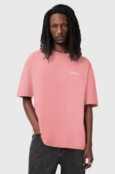 AllSaints tricou din bumbac UNDERGROUND barbati, culoarea roz, cu imprimeu, M071PB imagine