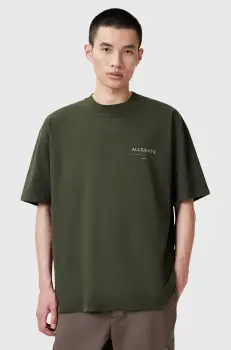 AllSaints tricou din bumbac UNDERGROUND barbati, culoarea verde, cu imprimeu, M071PB imagine