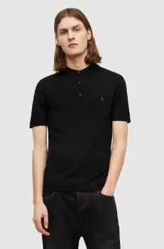 AllSaints Tricou Polo barbati, culoarea negru, material neted imagine