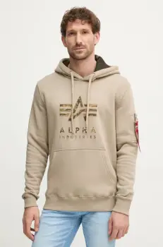 Alpha Industries bluza barbati, culoarea bej, cu gluga, cu imprimeu, 146337 imagine
